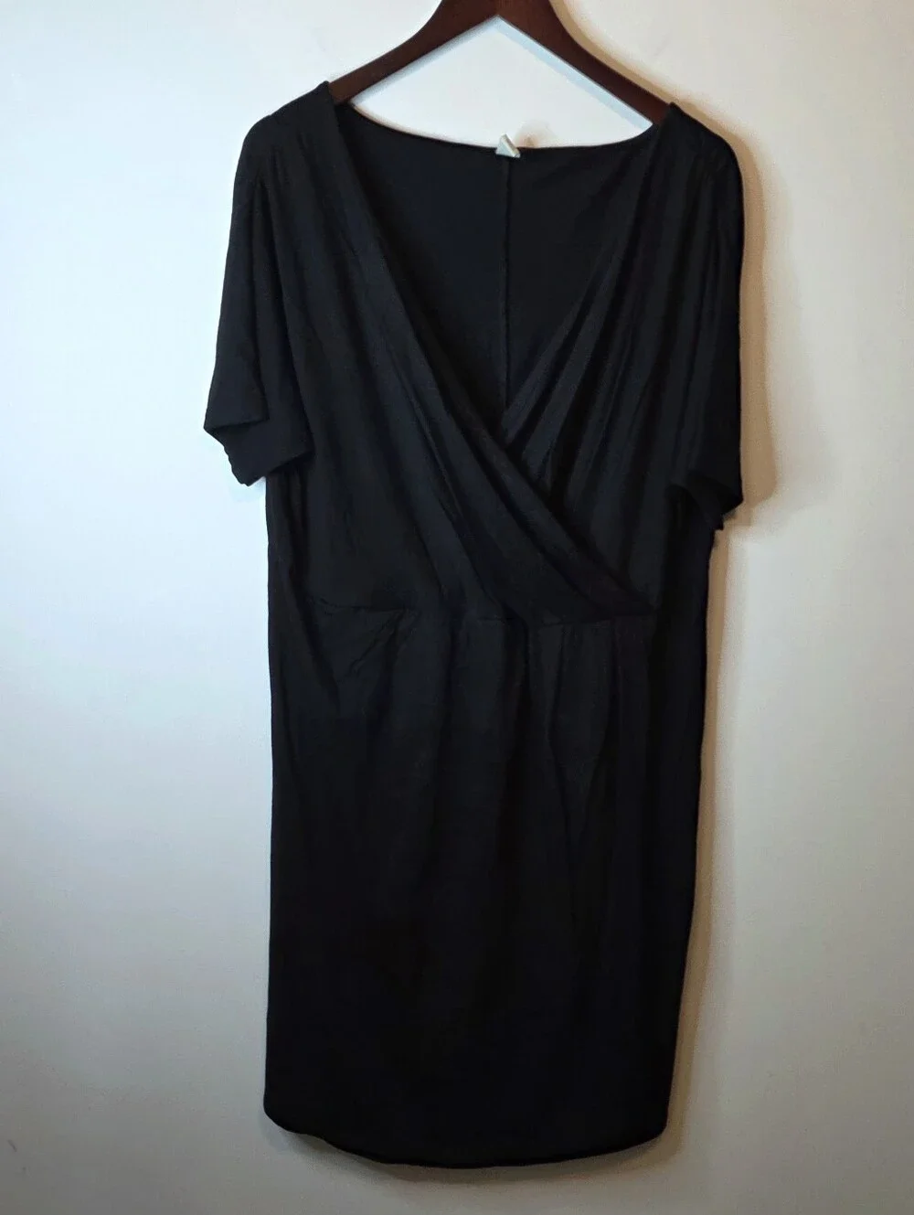 GAP Black Faux Wrap Dress Cotton Modal Knit Short Sleeve V-Neck Size XXL